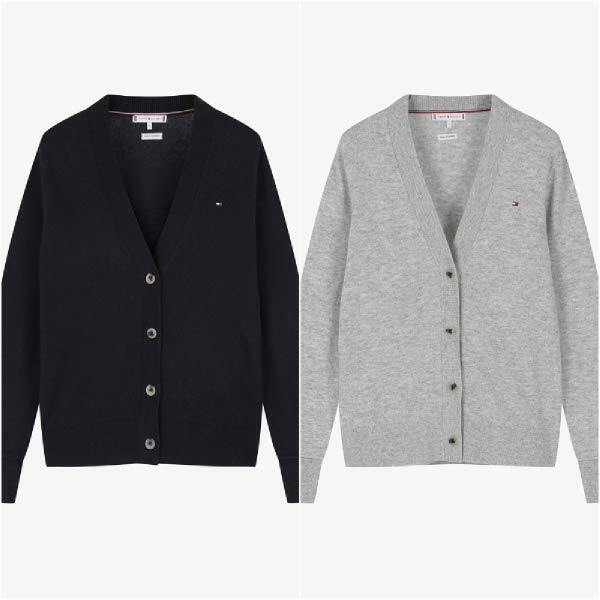 타미힐피거 여성 캐시미어혼방 베이직 브이넥 가디건 T22B7KCD012WT1