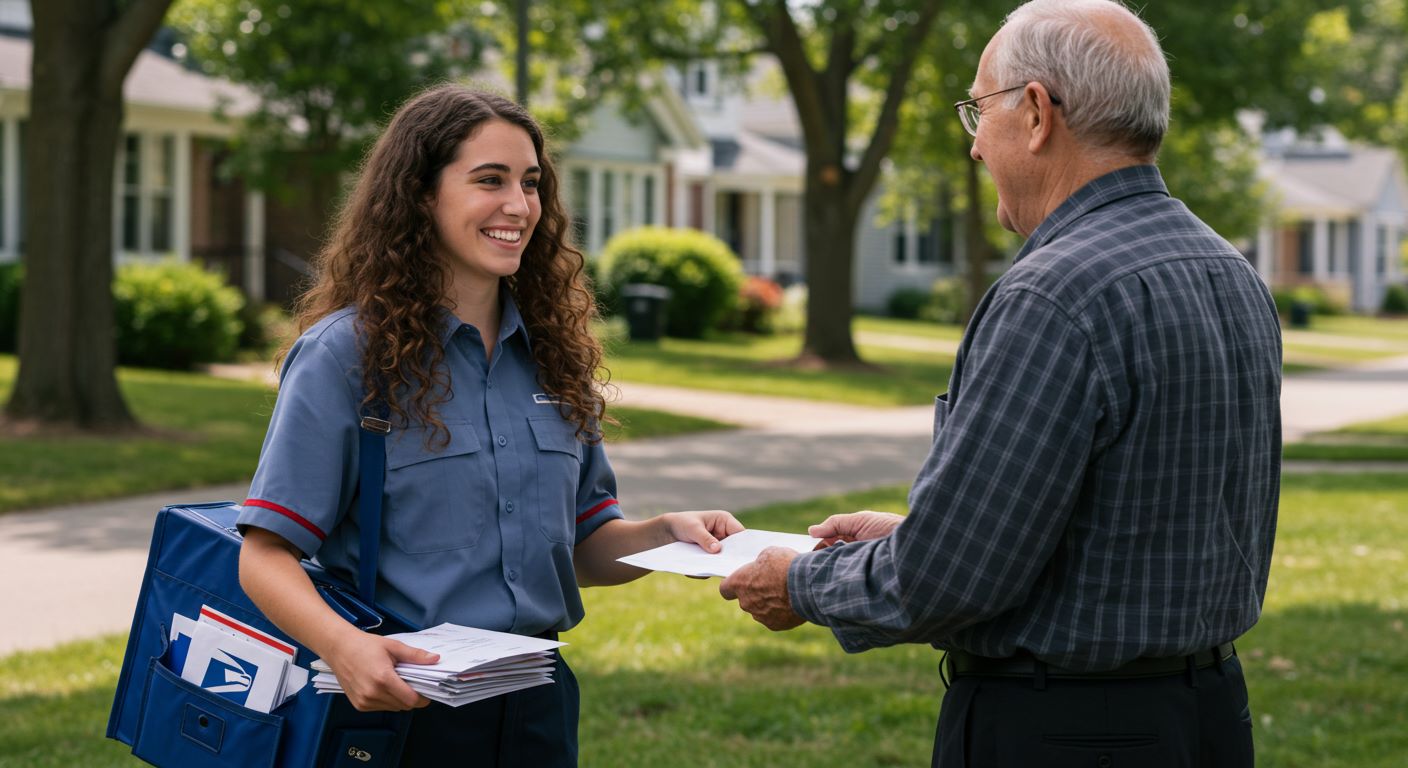 우편물을 전달받는 사진