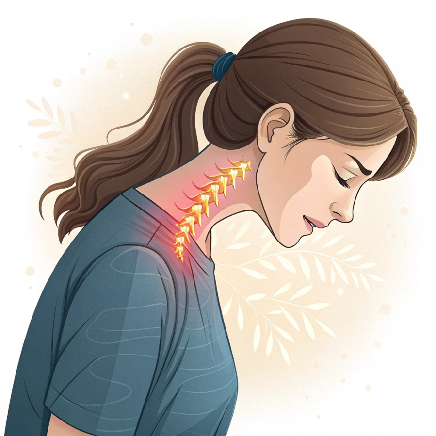 거북목으로 통증을 호소하는 여성