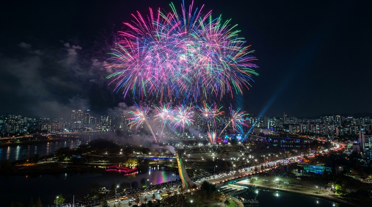화려한 불꽃이 피어 오르는 운정호수공원 불꽃축제