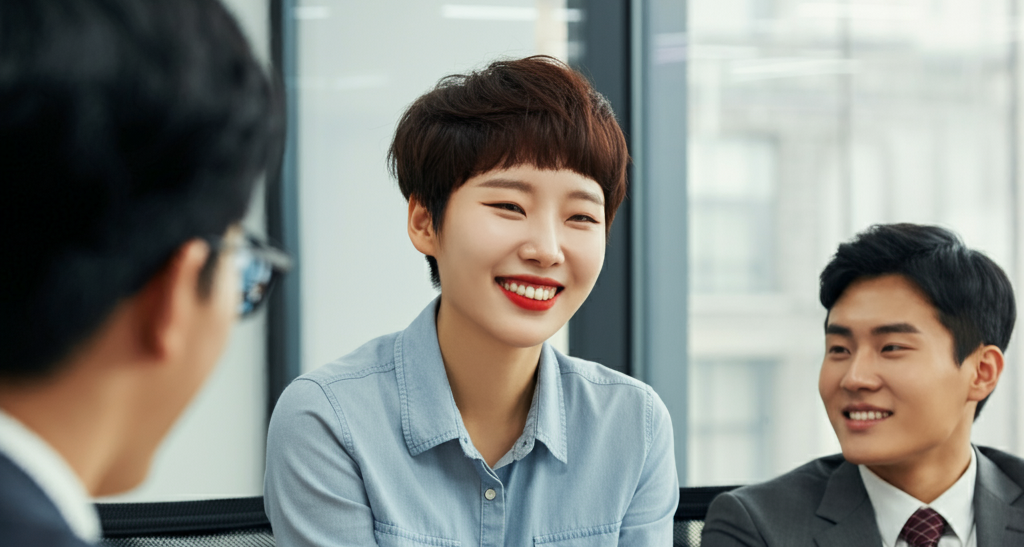 이직하면서 마지막 인사를 하는 여성