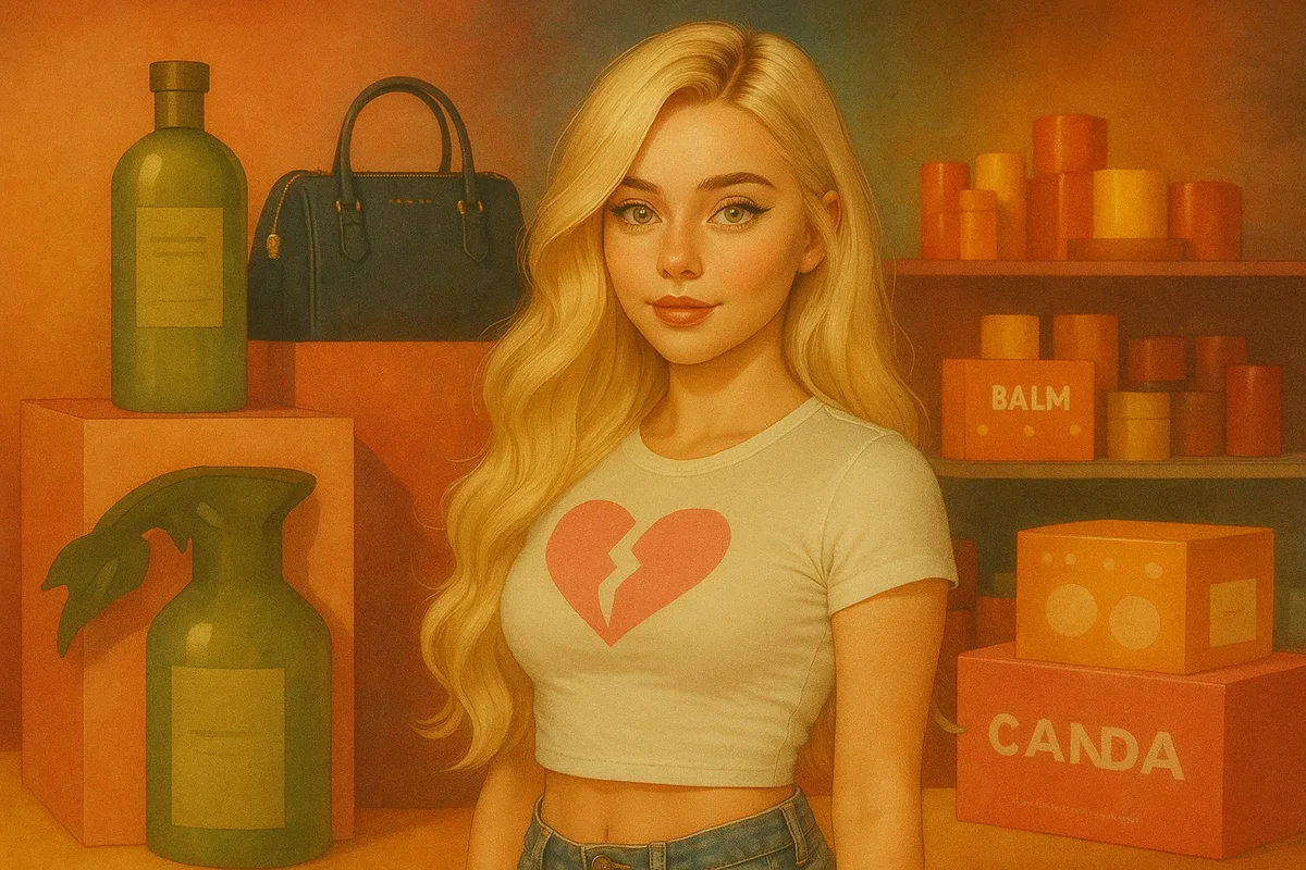 쇼핑 매장 앞에 선 금발 여성