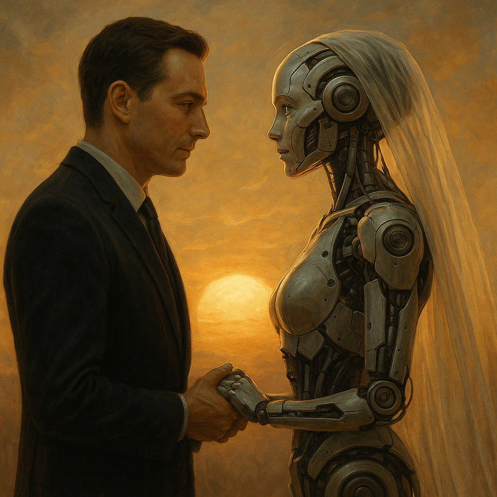 인간과 로봇의 결혼이 합법화될 수 있다는 예견의 2050년경 모습