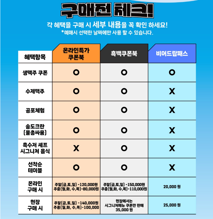 입장료·테이블·외부음식 안내