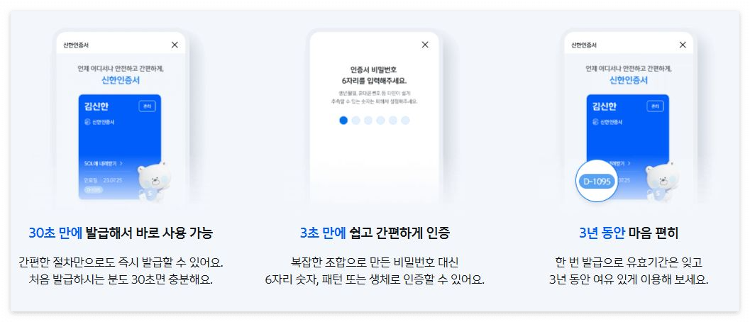 신한인증서 주요 기능
