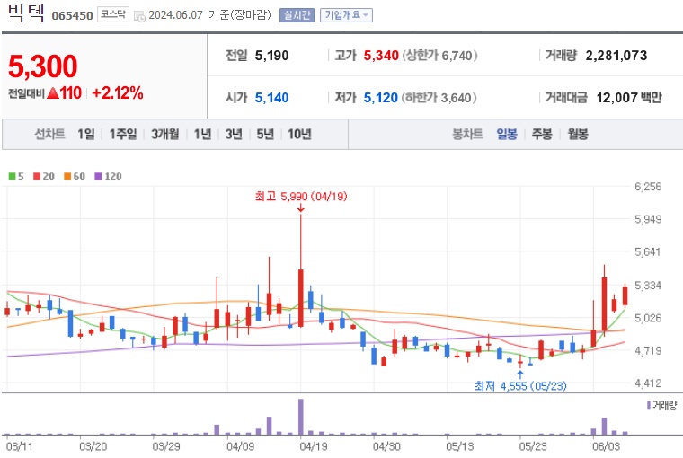 빅텍 주가