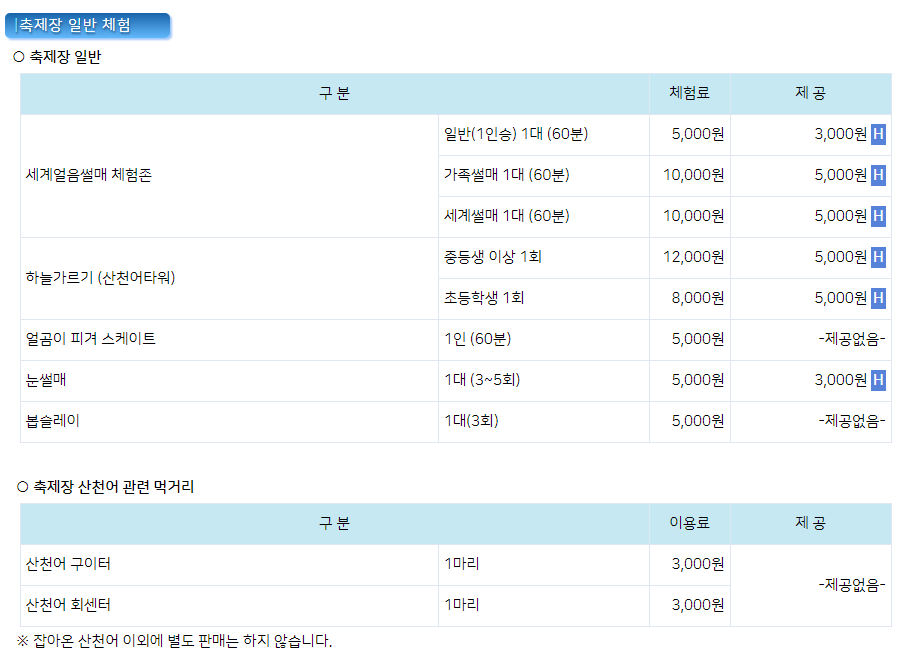 입장료 &amp; 체험료1