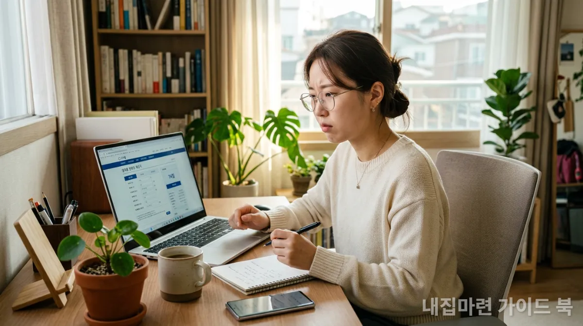 청약 가점 계산기를 활용하여 자신의 점수를 확인하는 젊은 한국 여성