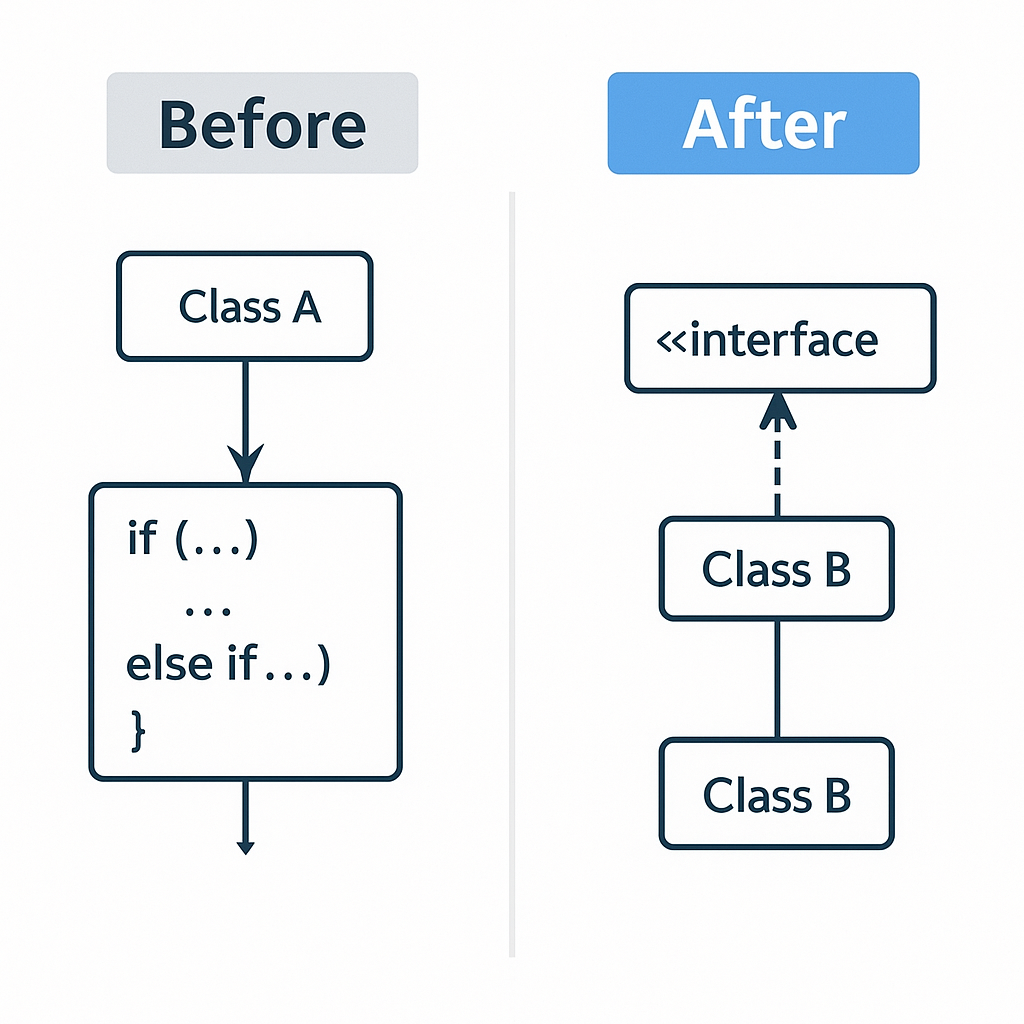 OCP principle before and after implementation comparison diagram
