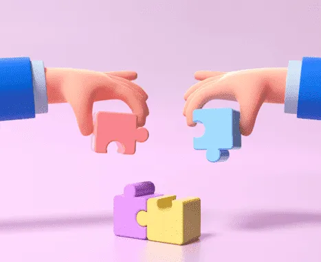 블럭을 같이 맞추고 있는 두 손