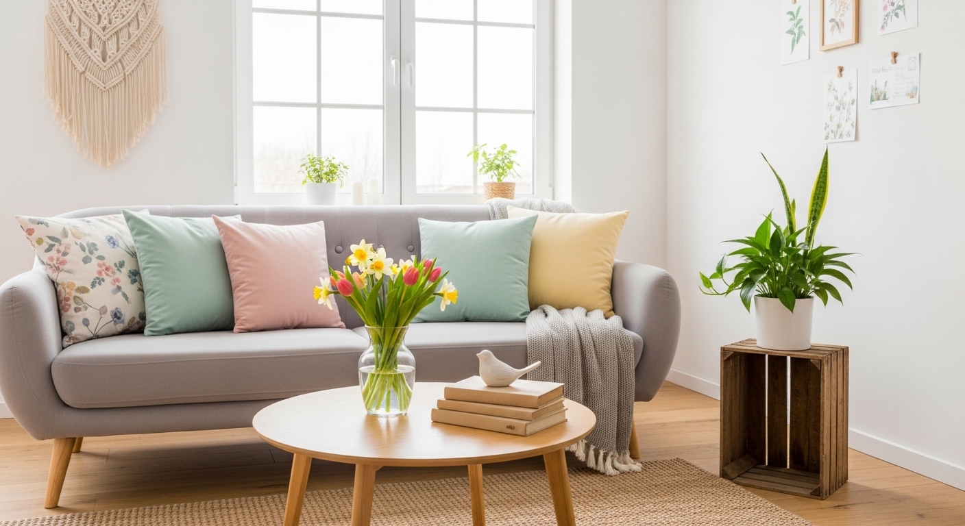 5만 원 이하 가성비 소품을 활용한 거실 및 침실 봄 인테리어 연출법