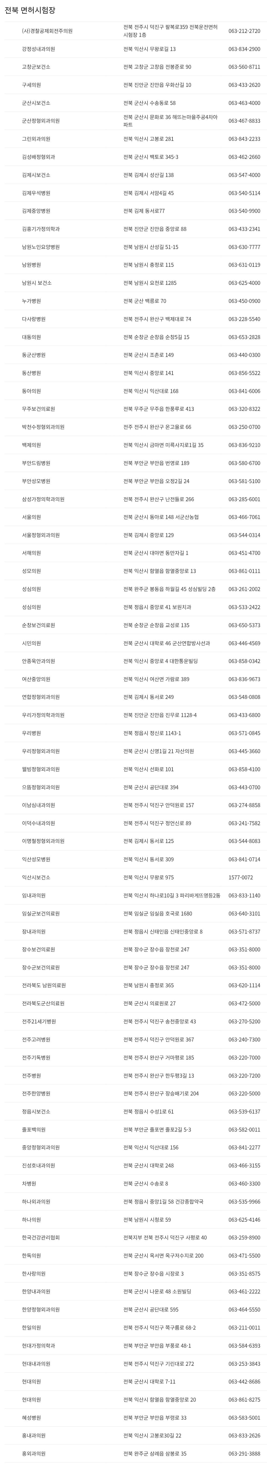 전북 운전면허시험장 신체검사서 발급기관 주소, 연락처 등 안내