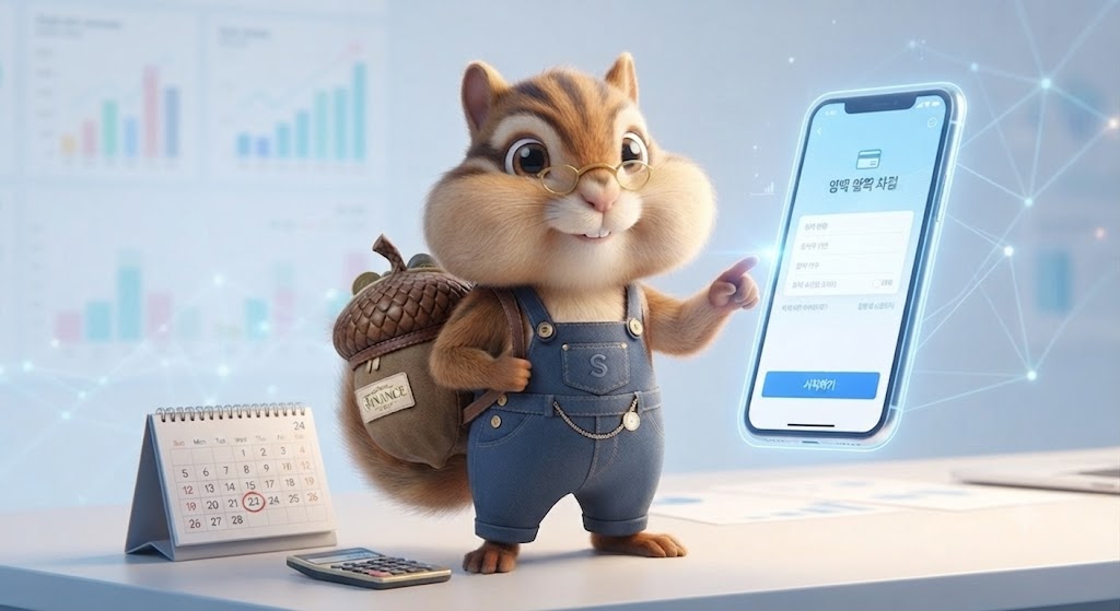 복리 효과를 누리기 위해 오늘 바로 저축을 시작하기로 결심하는 다람쥐 캐릭터