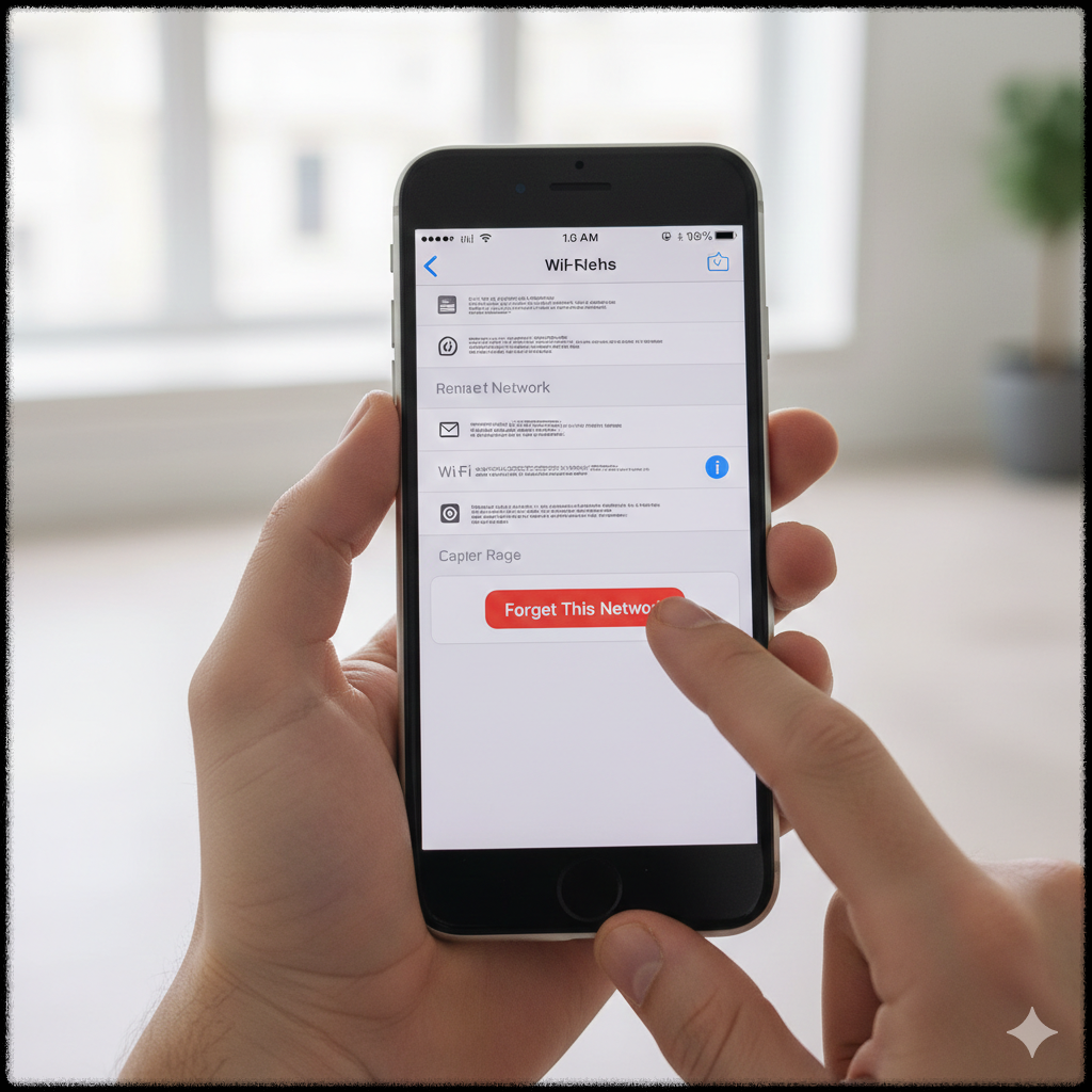 저장된 Wi-Fi 네트워크를 삭제하고 다시 연결하는 스마트폰 화면