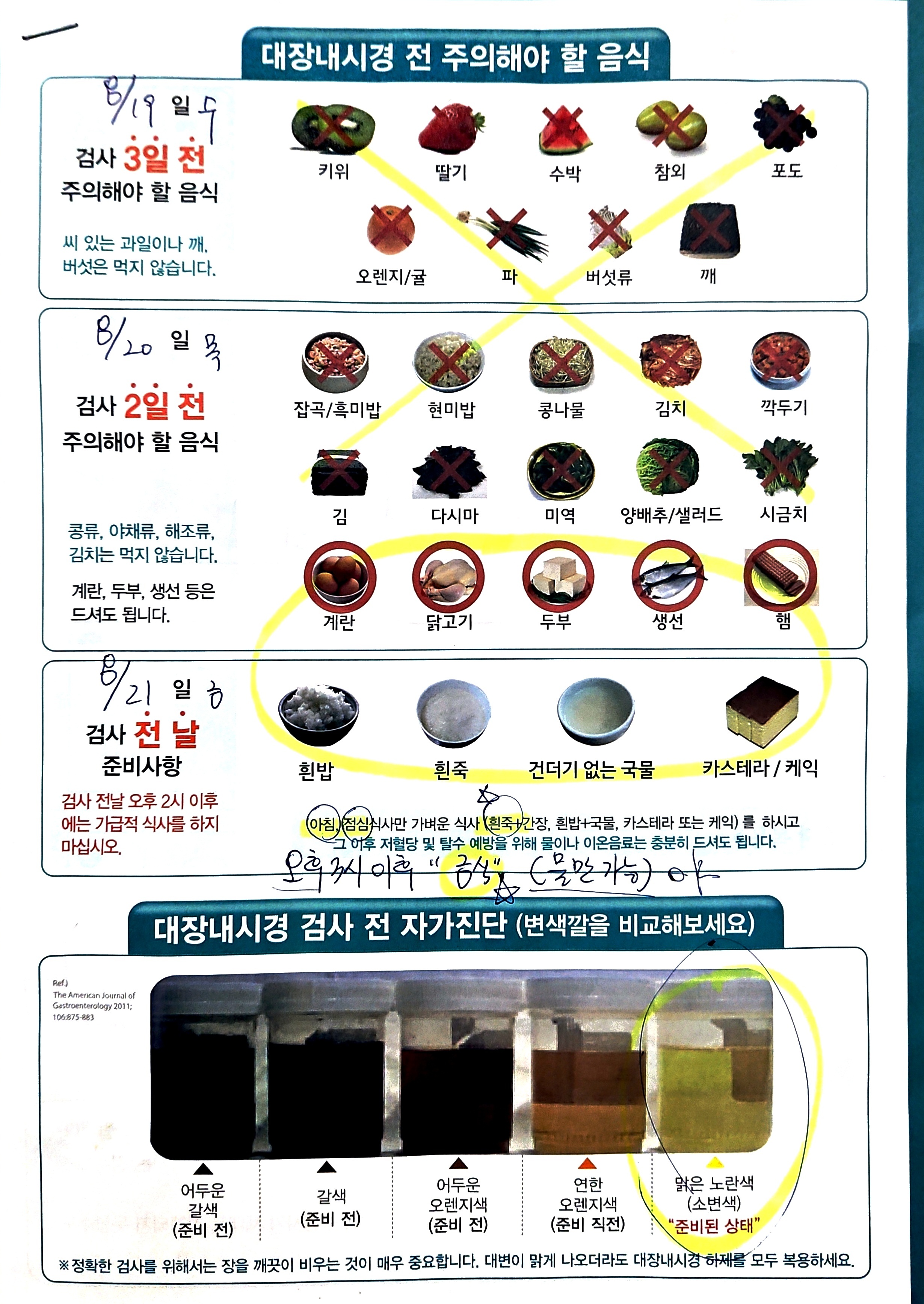 대장내시경 전 식단 (금지음식, 저잔사식, 장정결)