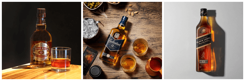시바스리갈 12년, 발렌타인 12년, 조니워커 블랙라벨 사진