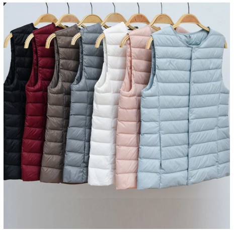 오리털 경량 똑딱이 패딩 조끼 U넥 라운드 등산복 골프복 이너