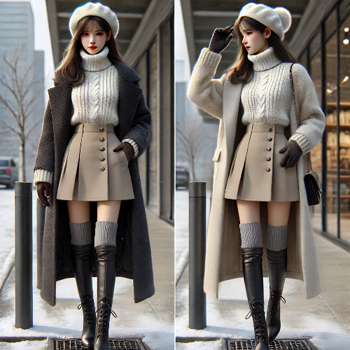 하이웨이스트 스커트 겨울코디