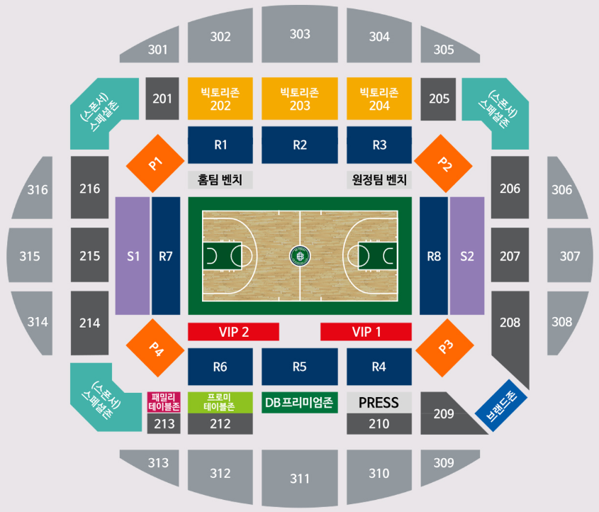 원주 DB프로미 원주종합체육관 좌석 배치도