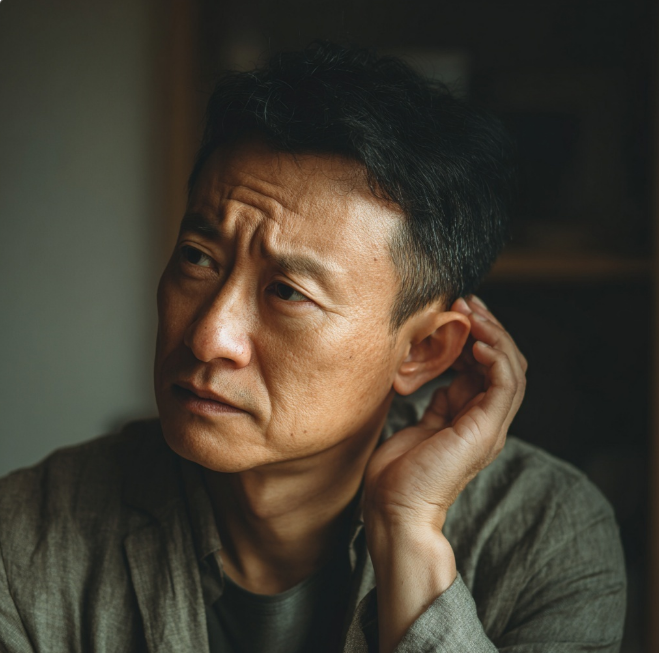 갑자기 귀가 들리지 않아 당황한 남자