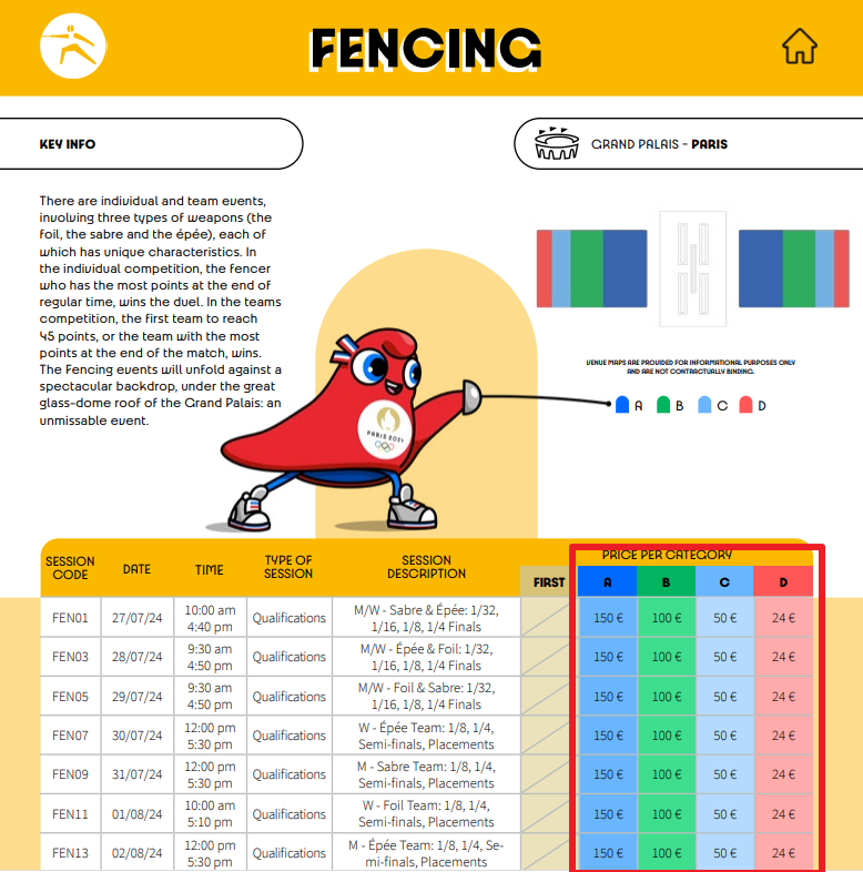파리올림픽-펜싱-좌석-가격표-사진