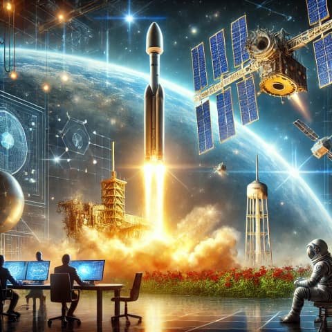 로켓 발사 장면(팰컨 9, 뉴 셰퍼드 등)
우주인, 국제우주정거장(ISS), 소형 위성(CubeSat) 이미지
우주 산업 컨퍼런스나 연구소에서 협업 중인 엔지니어들 모습