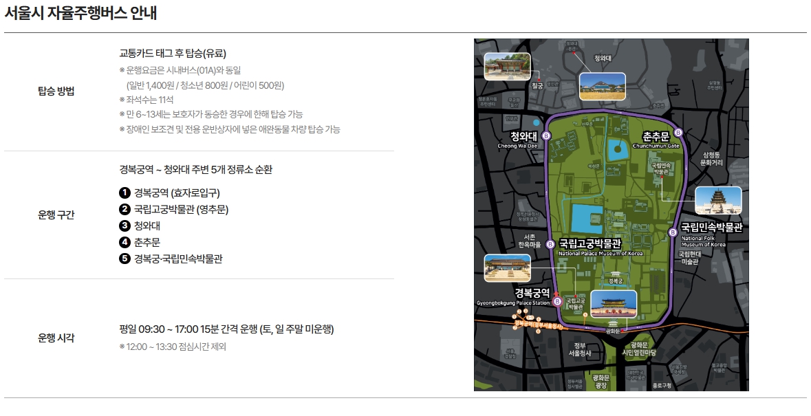 청와대 서울시 자율주행버스 안내