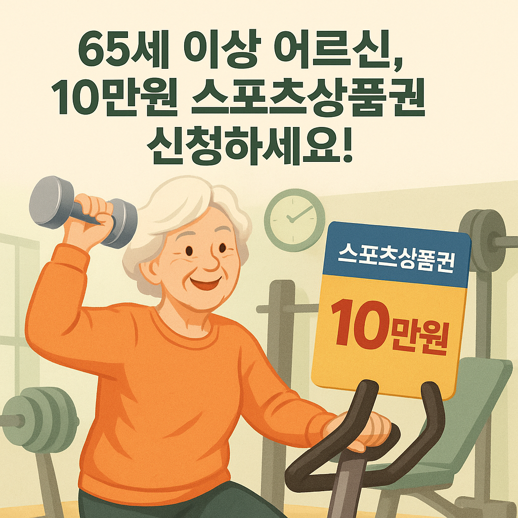 65세 이상 어르신 대상 2025 스포츠시설 이용료 지원사업 포스터 – 10만원 스포츠상품권 신청 안내 (문화체육관광부·국민체육진흥공단·화성특례시)