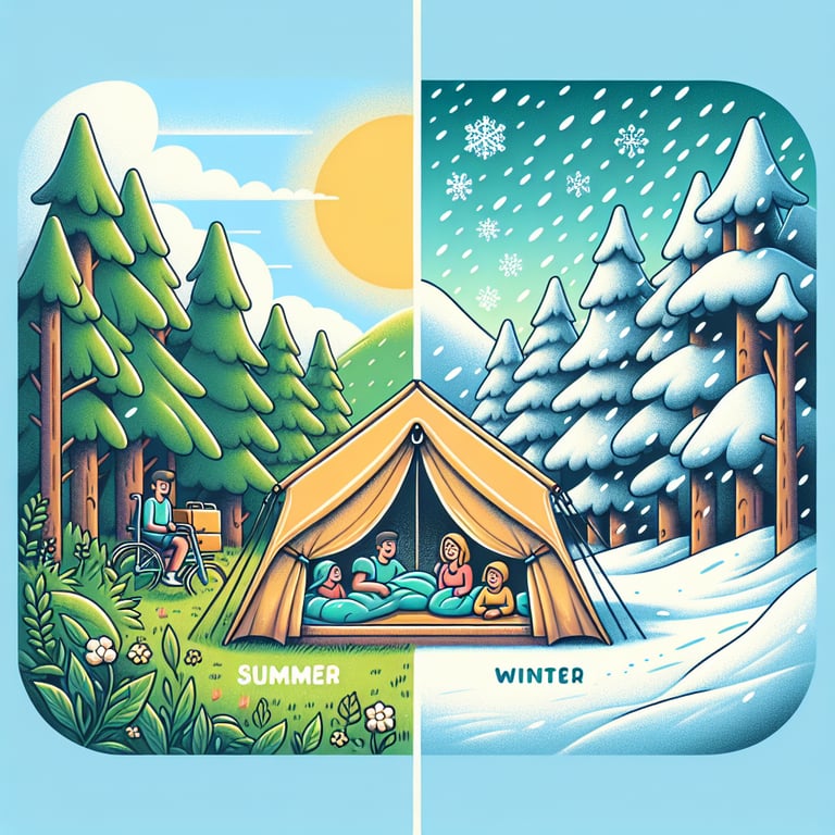 여름과 겨울의 캠핑 환경 차이를 보여주는 사진