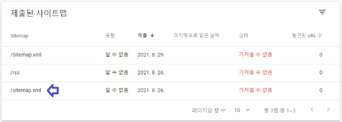 정상적으로 등록된 사이트맵