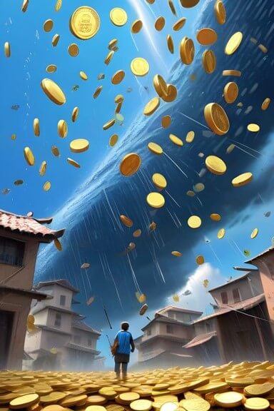 금화가-하늘에서-계속해서-떨어지는-모습