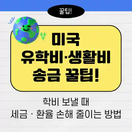 미국 유학비와 생활비 송금 시 세금과 환율 손해를 줄이는 방법을 안내하는 인포그래픽