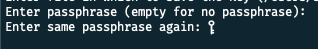 SSH 키 생성 중 Enter passphrase 입력을 요청하는 메시지 화면