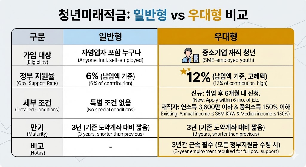 청년미래적금 일반형과 우대형 비교표