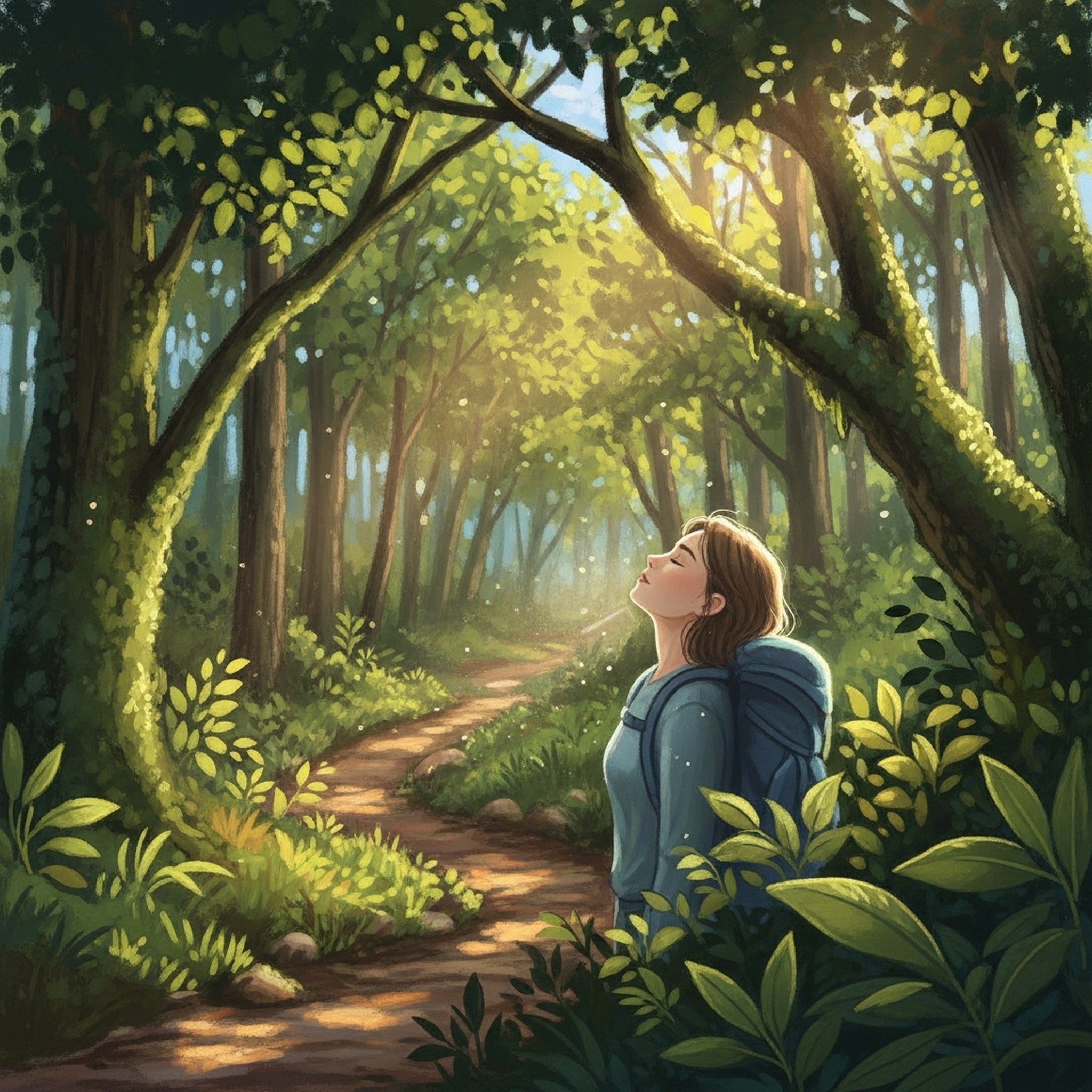 숲길에서 걷는 등산객