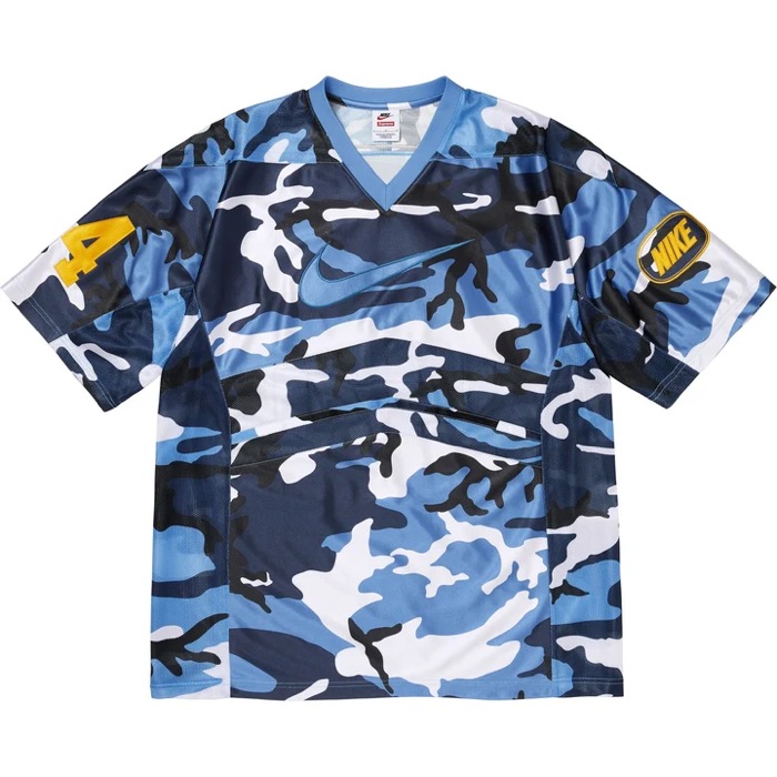 슈프림 나이키 블루 카모플라주 브이넥 저지 톱 전면 2026FW