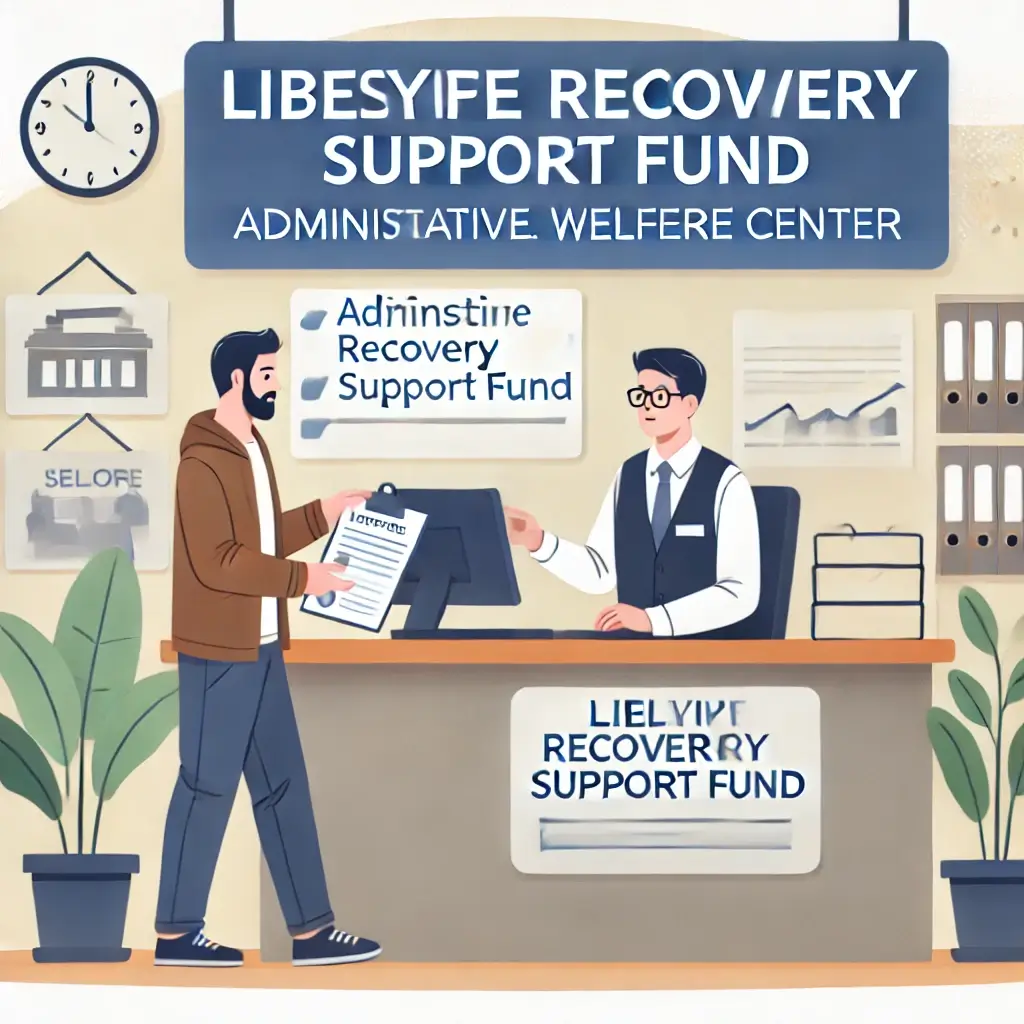 행정복지센터에서 민생회복지원금을 신청하는 남자의 모습.