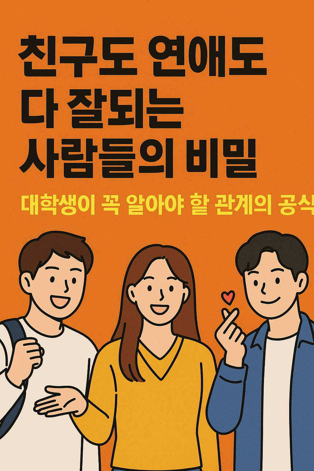 친구도-연애도-다-잘되는-사람들의-비밀-대학생이-꼭-알아야-할-관계의-공식-세-명의-대학생-일러스트