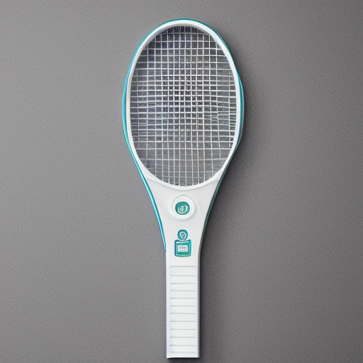 민트색 테두리가 있는 흰색 전기 모기채