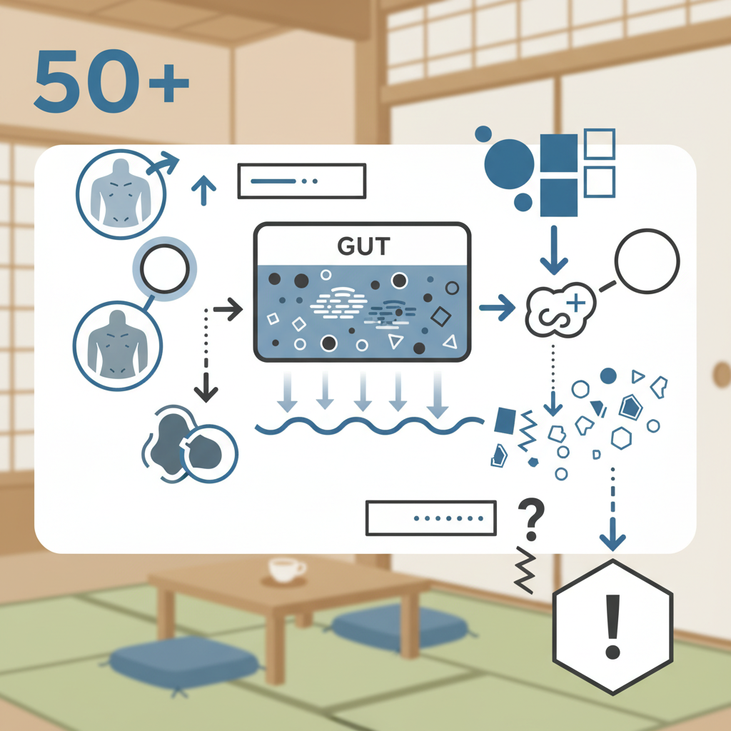図1 50代以降における栄養吸収効率の低下と臨床的課題に関する統計・生理メカニズム・対策を示す政策リポート用インフォグラフィック