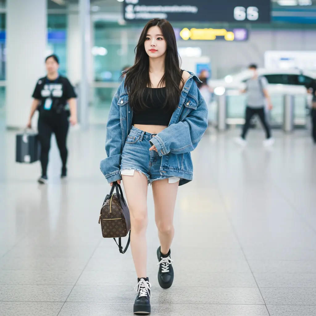 공항을 걷는 연예인 같은 여성 이미지