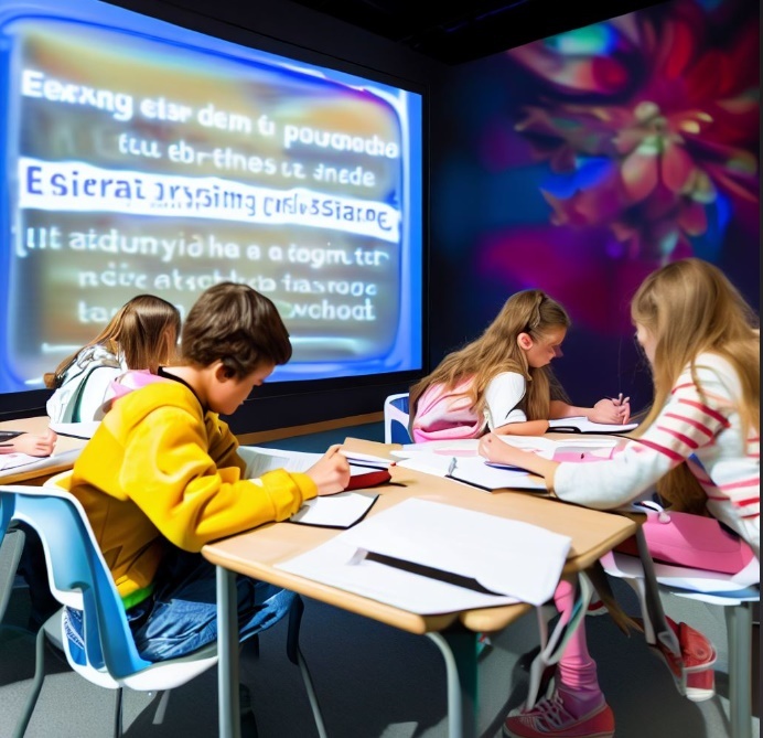 영어 듣기 문제를 시험 보는 학생들