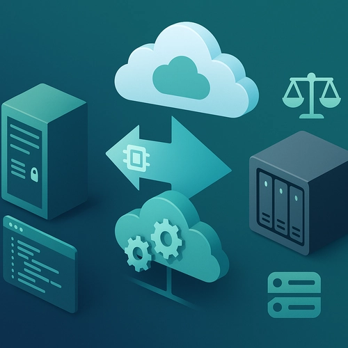 서버 호스팅&middot;클라우드&middot;NAS를 아이소메트릭 아이콘으로 대비한 비교 일러스트