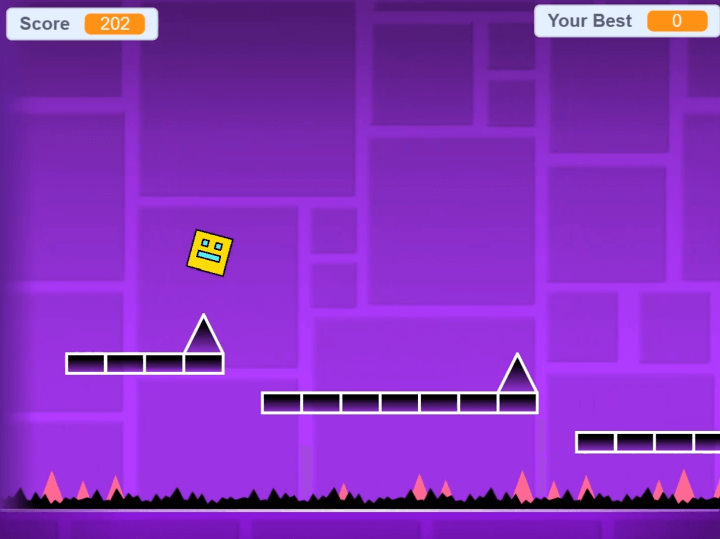 지오메트리대쉬-오리지널-게임하기-플레이-장애물을-피해-점프-하는-화면