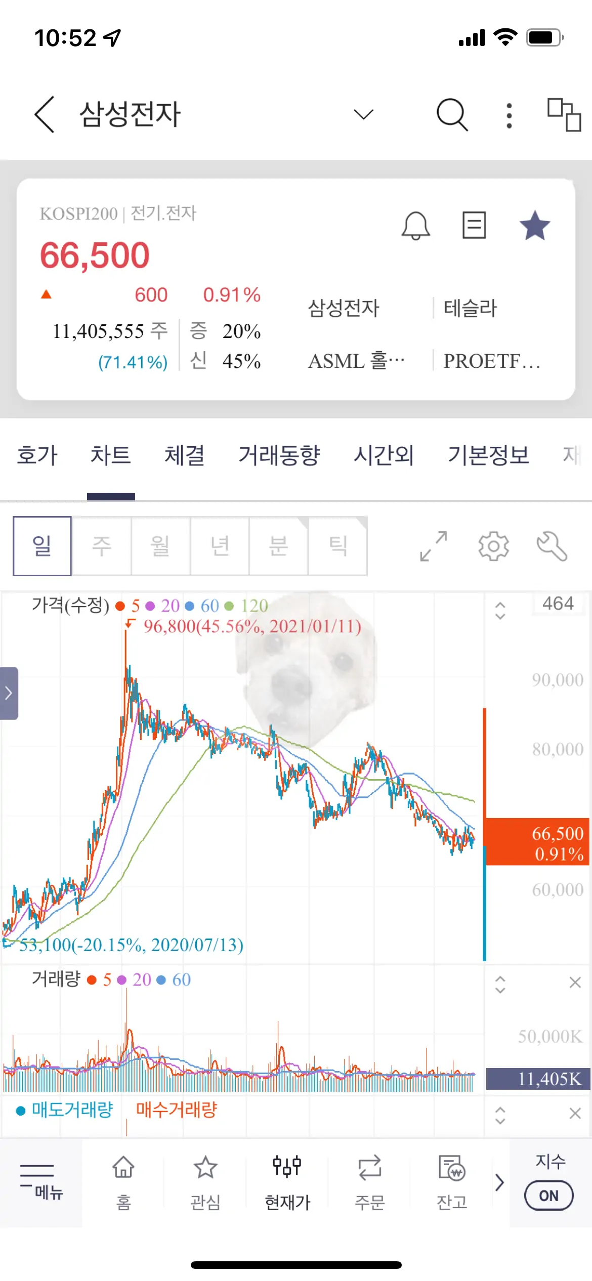 삼성전자와 삼성전자우 가격과 차트
