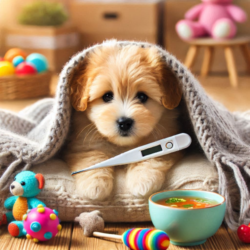 감기에 걸린 아기 강아지