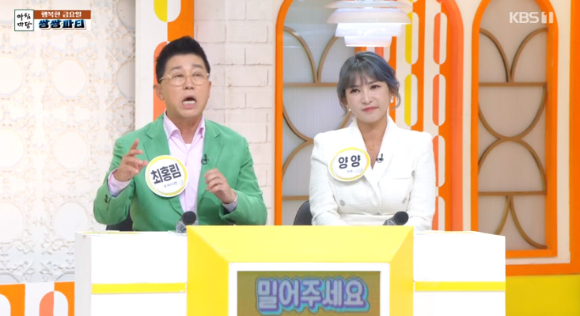 최홍림과 양양이 &#39;아침마당&#39;의 &#39;쌍쌍파티&#39;에 출연해 대화를 나누고 있다. [사진=KBS 방송화면 캡처]