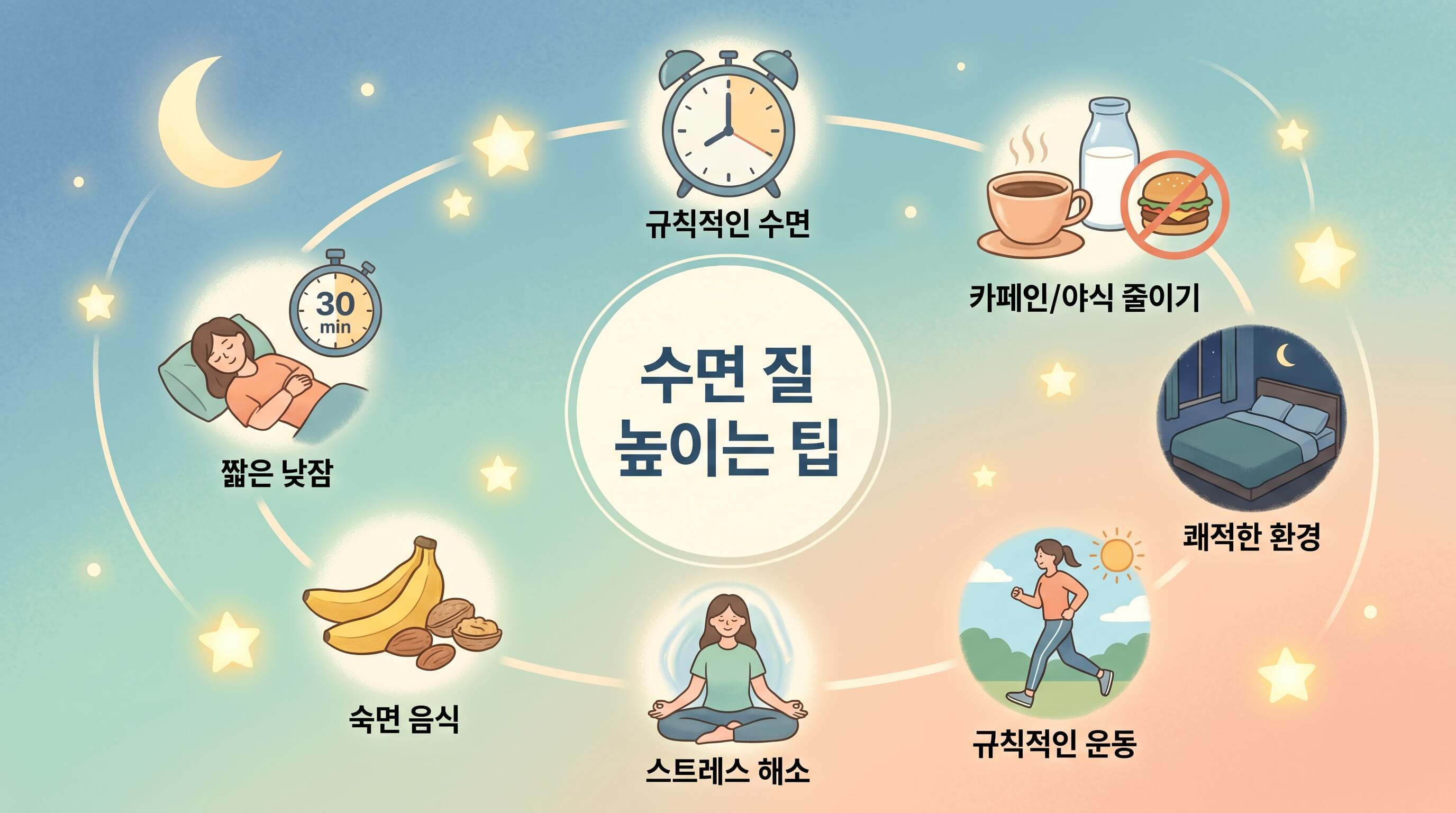 숙면을 위한 수면 질 높이는 팁 정리 요약 이미지