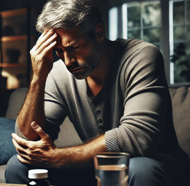 갱년기로 인해 힘들어하는 중년 남성