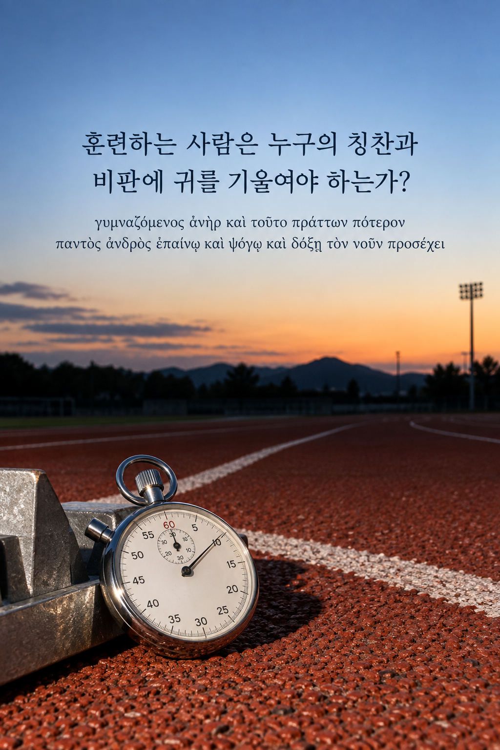 소크라테스 명언 24 &mdash; 훈련하는 사람은 누구의 칭찬과 비판에 귀를 기울여야 하는가? &mdash; 비어 있는 육상 트랙과 초시계